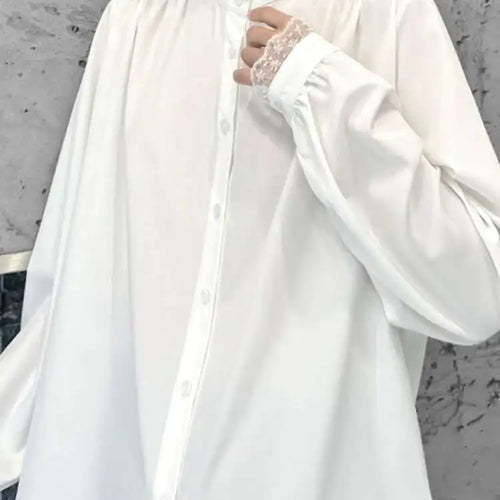 Load image into Gallery viewer, Women White Lace Big Size Elegant Blouse New Stand Collar Long Sleeve Shirt Fashion Tide Spring Autumn 2025 1DH9942
