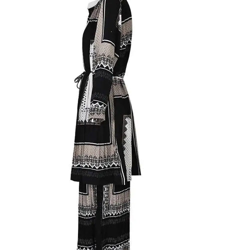 Big Size Printed Pleated Shirt Pants Two Piece Suit New Round Neck Long Sleeve Women Fashion Spring Autumn 2025 3AJ915