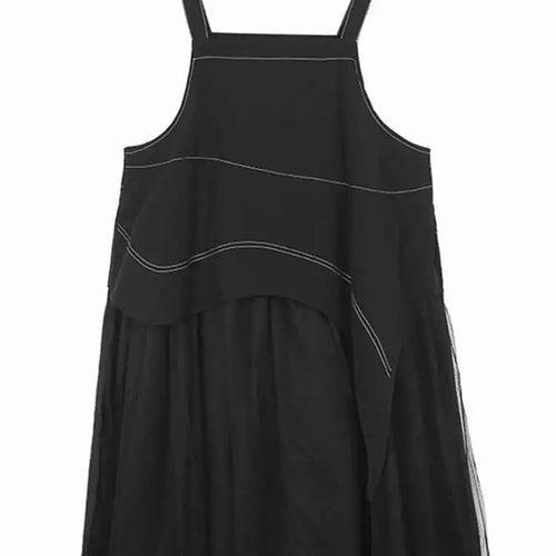 Load image into Gallery viewer, Women Black Topstitched Mesh Big Size Strap Dress New Square Collar Sleeveless Fashion Tide Spring Autumn 2025  1DH6192

