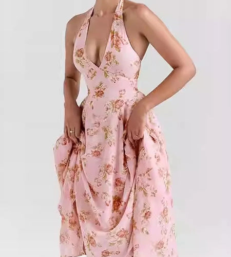 Hit Color Printing Slimming Dresses For Women V Neck Sleeveless High Waist Temperament Dress Female Fashion Style