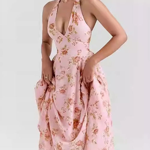 Load image into Gallery viewer, Hit Color Printing Slimming Dresses For Women V Neck Sleeveless High Waist Temperament Dress Female Fashion Style
