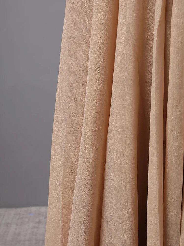 Women Khaki Pleated Slim Elegant Long Party Dress New Slash Neck Sleeveless Fashion Tide Spring Autumn 2025 CPG2992