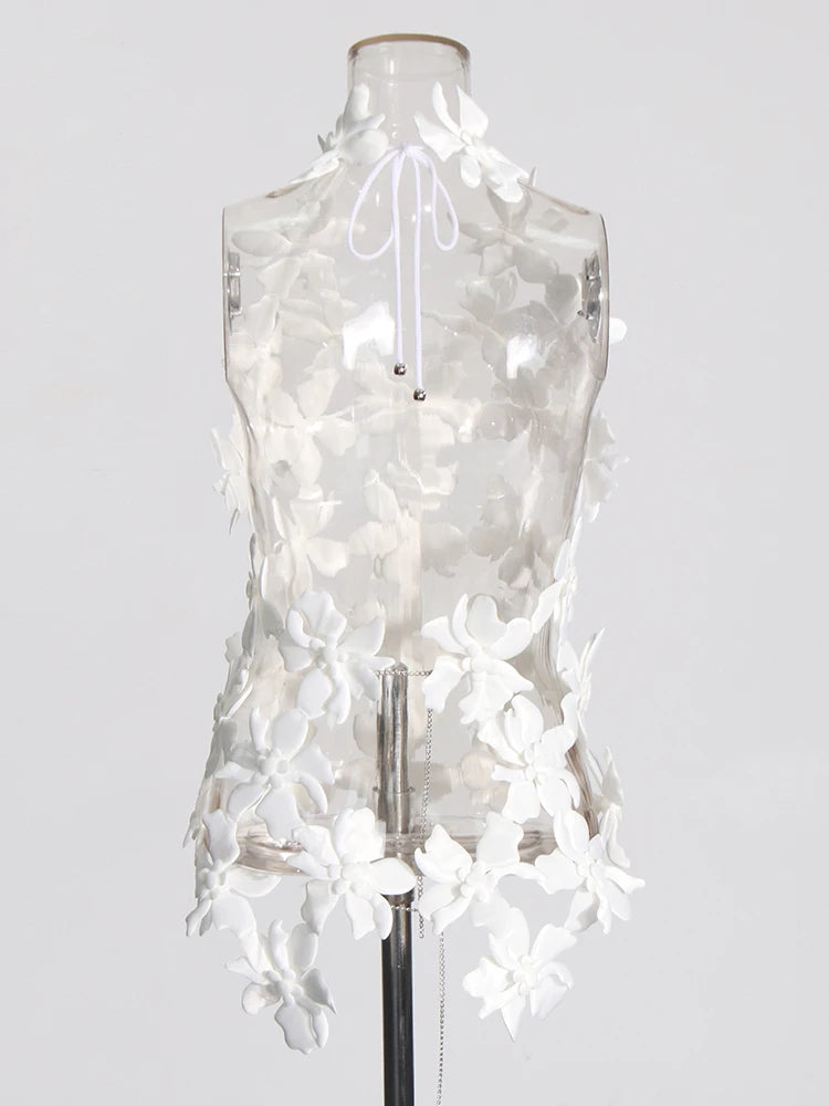 Solid Hollow Out Minimalist Sexy Vests For Women V Neck Sleeveless Backless Spliced Lace Up Top Female Fashion New