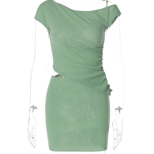 Load image into Gallery viewer, Solid Short Sleeve Skew Collar Irregular Sexy Crop Top Mini Skirt 2 Pcs Matching Sets Summer Outfits Party Festival
