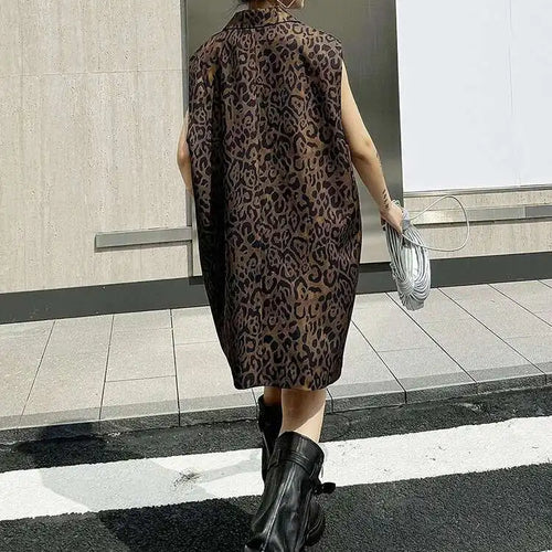 Load image into Gallery viewer, Women Leopard Print Big Size Casual Vintage Mini Vest Dress New Lapel Sleeveless Fashion Tide Spring Autumn 2025 1DH5205
