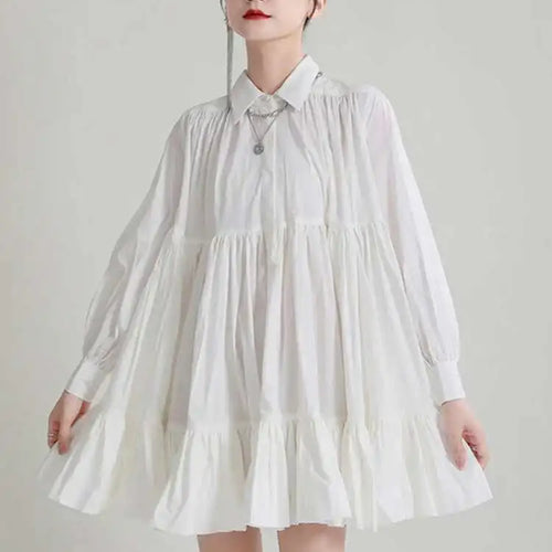 Load image into Gallery viewer, Women Black Pleated Elegant Mini Shirt Dress New Lapel Long Sleeve Loose Fit Fashion Tide Spring Autumn 2025 1DE365901

