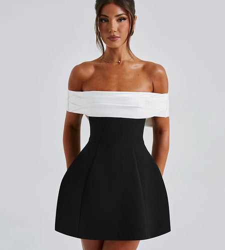 Bow Backless Sexy Mini Dress For Women Robe Elegant Off-shoulder Strapless Sleeveless A-line Club Sexy Dress Vestido