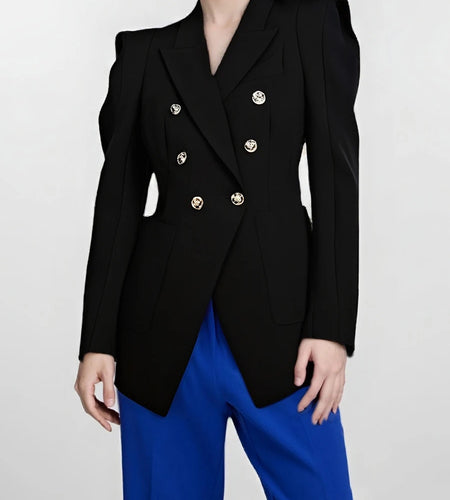 Solid Slimming Spliced Double Breasted Jackets for Women Lapel Long Sleeves Temperament Jacket Female Clothing New