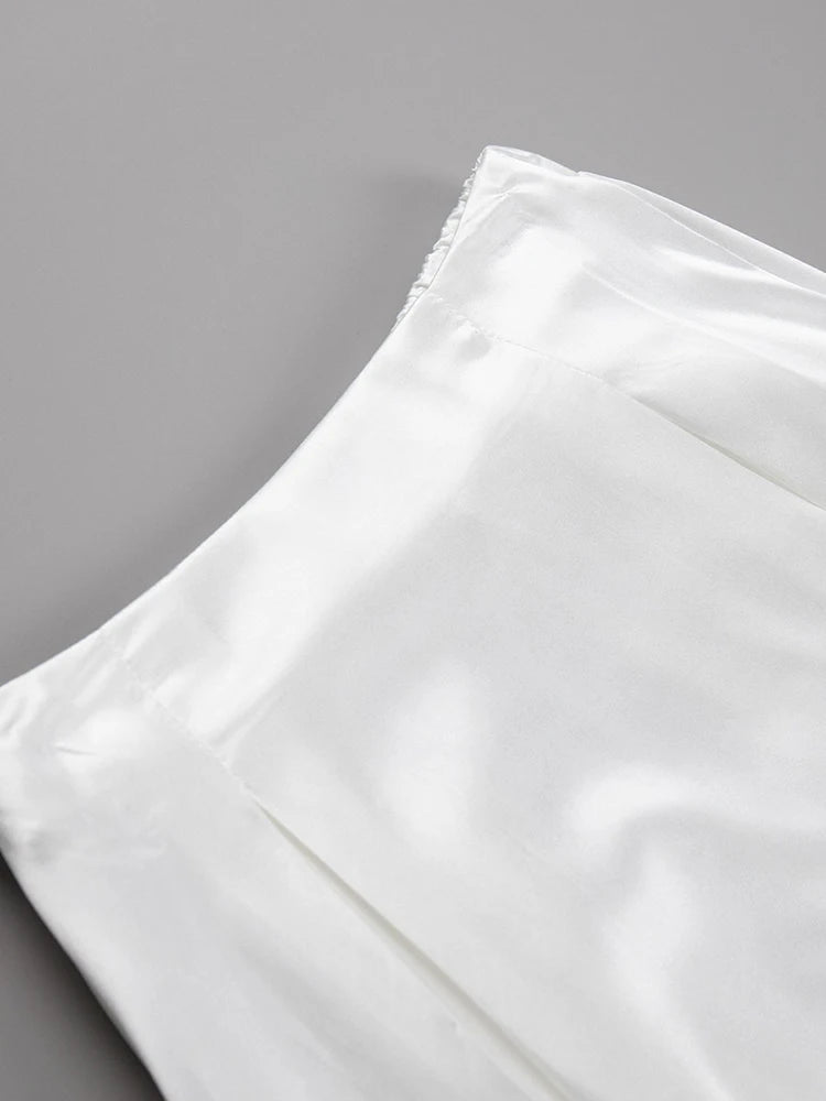 Solid Patchwork Folds Skirts For Women High Waist Satin Minimalist Temperament Skirt Female Fashion Clothing