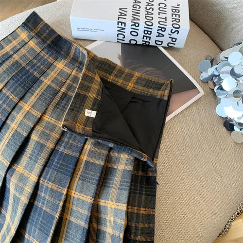 Load image into Gallery viewer, 2024 New Women Fashion Vintage Academy Style Plaid Patchwork Pleated Short Skirt Sweet A-line High Waist Mini Skirts Versatile
