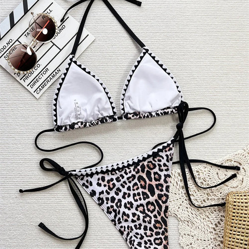 Load image into Gallery viewer, Sexy Leopard Halter Strappy High Cut Bikini Women Swimwear Female Swimsuit Two-pieces Bikini set Brazilian Beachwear
