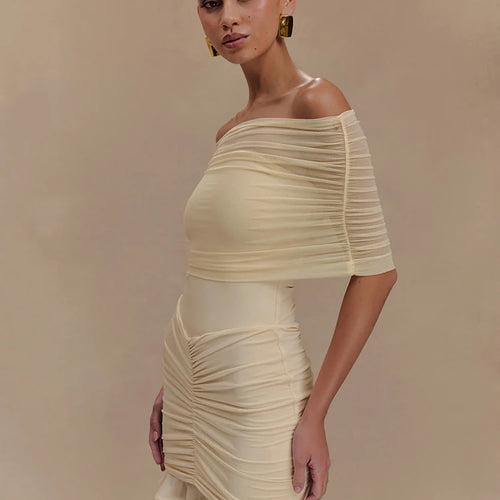 Load image into Gallery viewer, Mesh Strapless Off-shoulder Sexy Ruffled Mini Dress For Women Fashion Backless High Waist Female Ruched Party Dress
