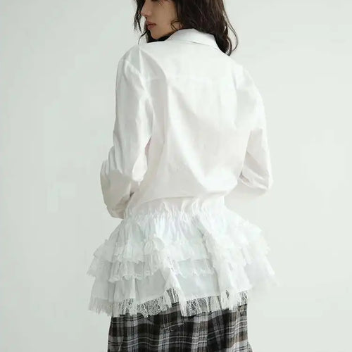 Load image into Gallery viewer, Women White Lace Ruffles Big Size Elegant Blouse New Lapel Long Sleeve Shirt Fashion Tide Spring Autumn 2025 1DH8274
