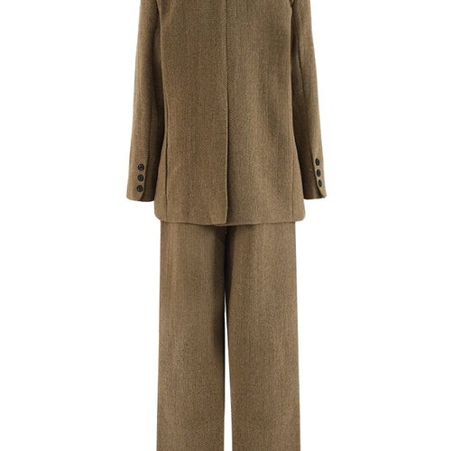 Load image into Gallery viewer, Big Size Khaki Blazer Wide Leg Pants Two Piece Suit New O-Neck Long Sleeve Women Fashion Tide Spring Autumn 2025 16O1911
