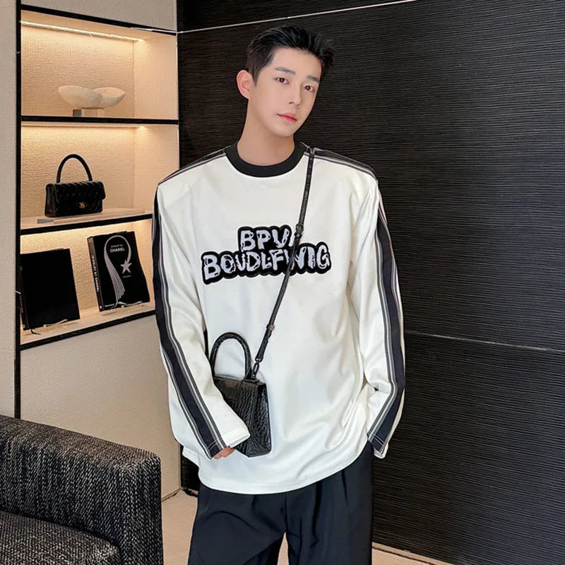 Korean T-shirt Trend Shoulder Pad Letter Printing Long Sleeved Loose Casual Top Summer Men's Clothing 9C5192