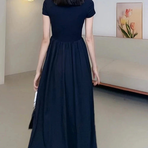 Load image into Gallery viewer, Black Slim Summer Women Dresses Solid Color Ruffles Short Sleeve Simple Female Dress French Style Sweet Evening Dress
