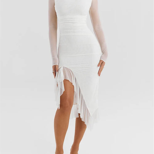 Load image into Gallery viewer, Elegant Ruffle Midi Dress For Women Summer New Mesh Backless Sleeveless Ruched Club Party Sexy Dress Vestido 2024
