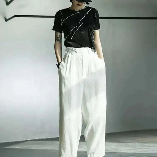 Load image into Gallery viewer, High Waist Black Topstitched Pockets Wide Leg Pants New Loose Fit Trousers Women Fashion Tide Spring Autumn 2025 1DF5357
