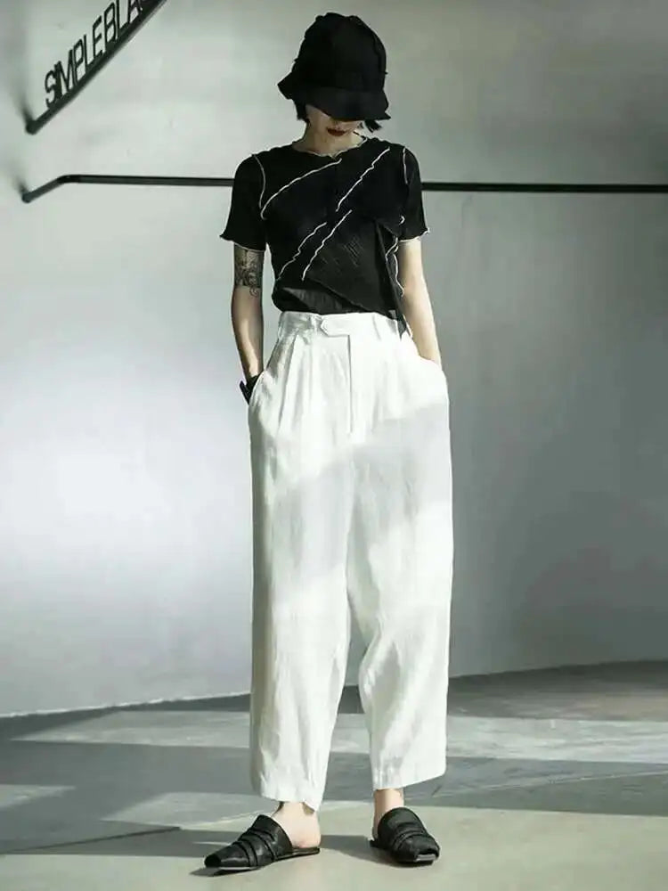 High Waist Black Topstitched Pockets Wide Leg Pants New Loose Fit Trousers Women Fashion Tide Spring Autumn 2025 1DF5357