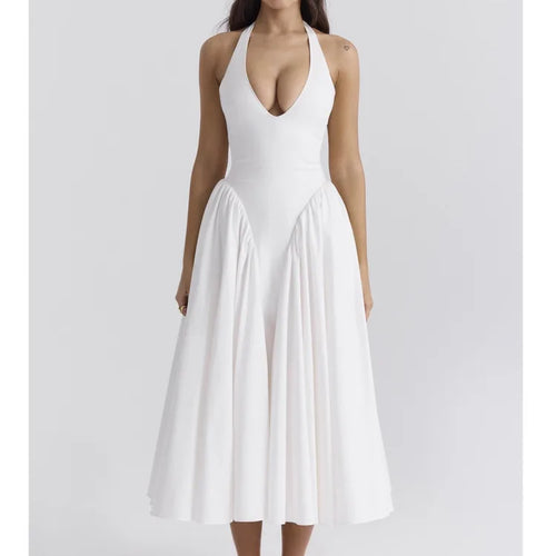 Load image into Gallery viewer, Elegant Sleeveless Bodycon Long Dress Women 2024 Summer New Sexy Hanging Neck Deep V-Neck Vestido Backless Evening Dress
