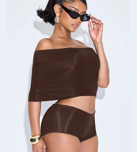 Fashion Hipster 3 Piece Set Women Slash Neck Mid Sleeve Crop Tops+Shorts+Foot Cover Simple Summer Matching Streetwear