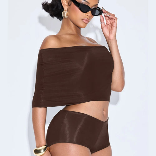 Load image into Gallery viewer, Fashion Hipster 3 Piece Set Women Slash Neck Mid Sleeve Crop Tops+Shorts+Foot Cover Simple Summer Matching Streetwear
