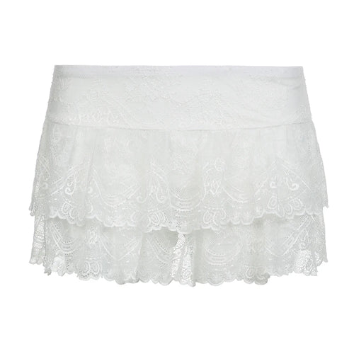 Load image into Gallery viewer, Fashion Y2K Aesthetic White Lace Skirt Chic 2000s Aesthetic Fold Vintage Low Rise Mini Skirts Women Double Layer New
