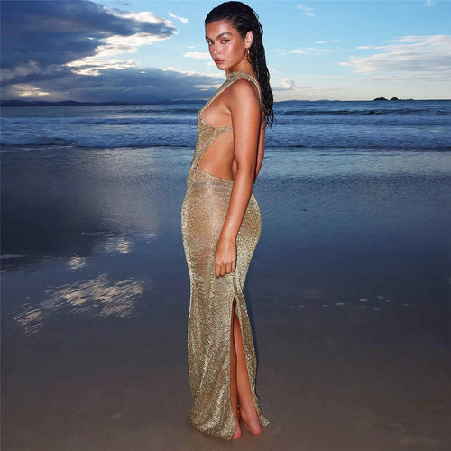 Load image into Gallery viewer, See Through Backless Sexy Maxi Dress For Women Summer New Sheer Sleeveless Back Split Sexy Long Dress Beachwear
