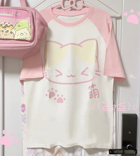 Sweet Woman Tshirts Contrast Color Short Sleeve Summer Tees Japanese Fashion Y2k Tops Cute Oversized T Shirt 2024 Ropa Mujer