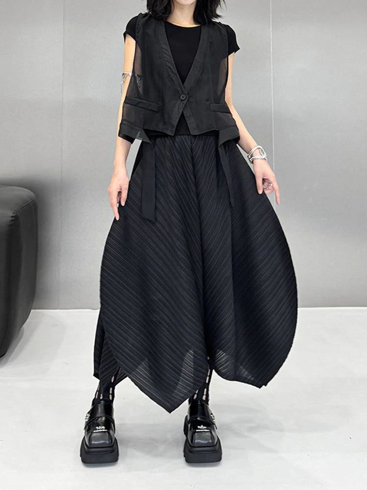 High Elastic Waist Black Pleated Irregular Shaped Bud Half-body Skirt Women Fashion Tide New Spring Autumn 2025 1DJ1411