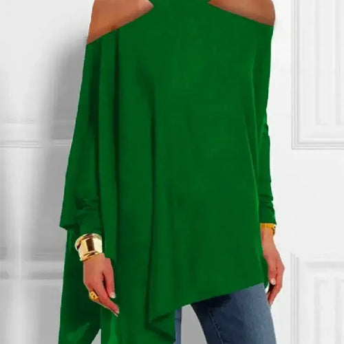 Load image into Gallery viewer, Women&#39;s Minimalist Daily Tops Hollowed Cold Shoulder Halter Long Sleeve Loose Pleated Shirt Elegant Asymmetric Blouse
