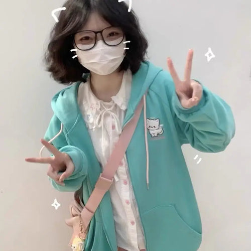 Load image into Gallery viewer, Cat Ear Hood Sweatshirts Coats Women Clothes Long Sleeve Striped Hoodies Y2k Tops 2024 Ropa Mujer Casual Fashion Japanese Hoodie
