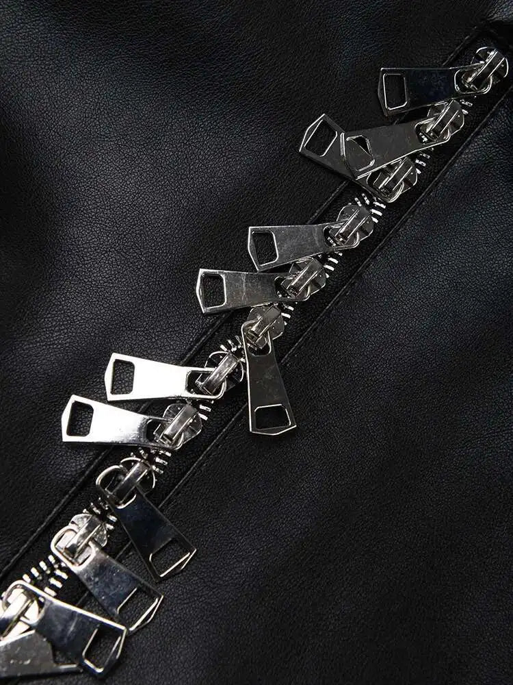 Women Black Pu Leather Zipper Big Size Casual Blazer New Lapel Long Sleeve Jacket Fashion Tide Spring Autumn 2025 CPG1010