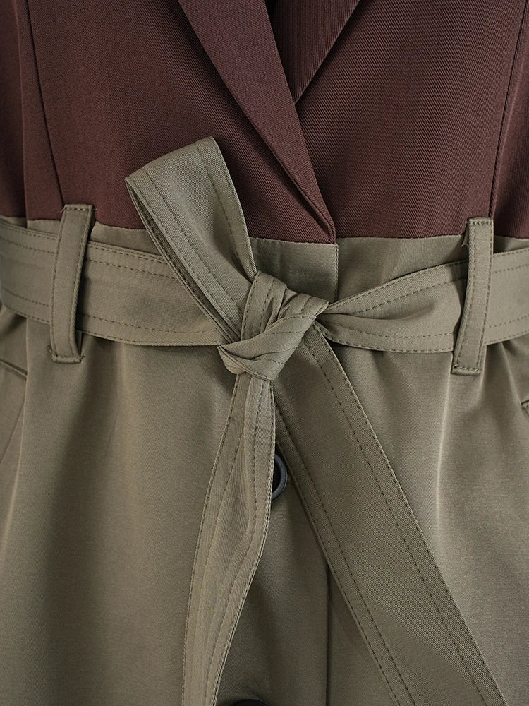 Women Green Color-block Big Size Elegant Blazer New Lapel Long Sleeve Jacket Fashion Tide Spring Autumn 2025 26D8105