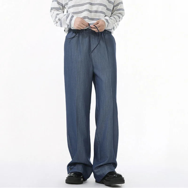 Men's Casual Clothing Korean Fashionable Elastic Waist Straight Leg Design Solid Color Male Trousers Simple Bottoms 9W1596