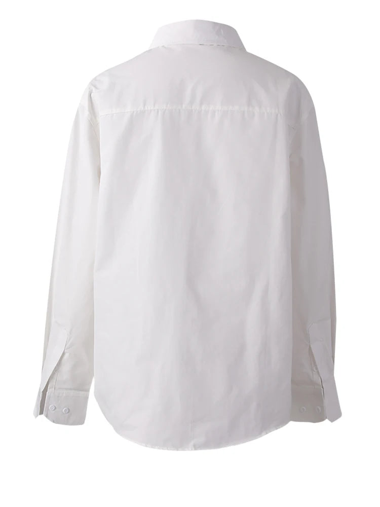 Women White Pattern Printed Big Size Casual Blouse New Lapel Long Sleeve Shirt Fashion Tide Spring Autumn 2025  CPG3062