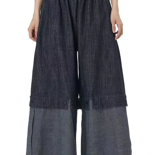 Load image into Gallery viewer, High Waist Balck Fold Tassels Color-block Denim Wide Leg Jeans New Women Trousers Fashion Tide Spring Autumn 2025 1DJ0462
