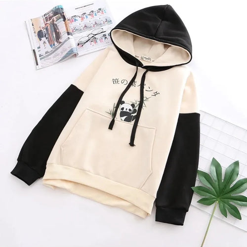 Load image into Gallery viewer, Panda Print Kawai Cute Women Hoodies Drawstring Cotton Hooded Sweatshirt Winter Sweet Style Long Sleeve Korean Ladies Tops
