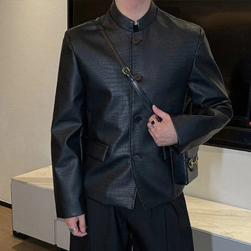 Load image into Gallery viewer, Spring Men&#39;s Suit Coat New Chinese Male Solid Color PU Leather Stand Collar Design Single Breasted Stylish Jacket 9W1419
