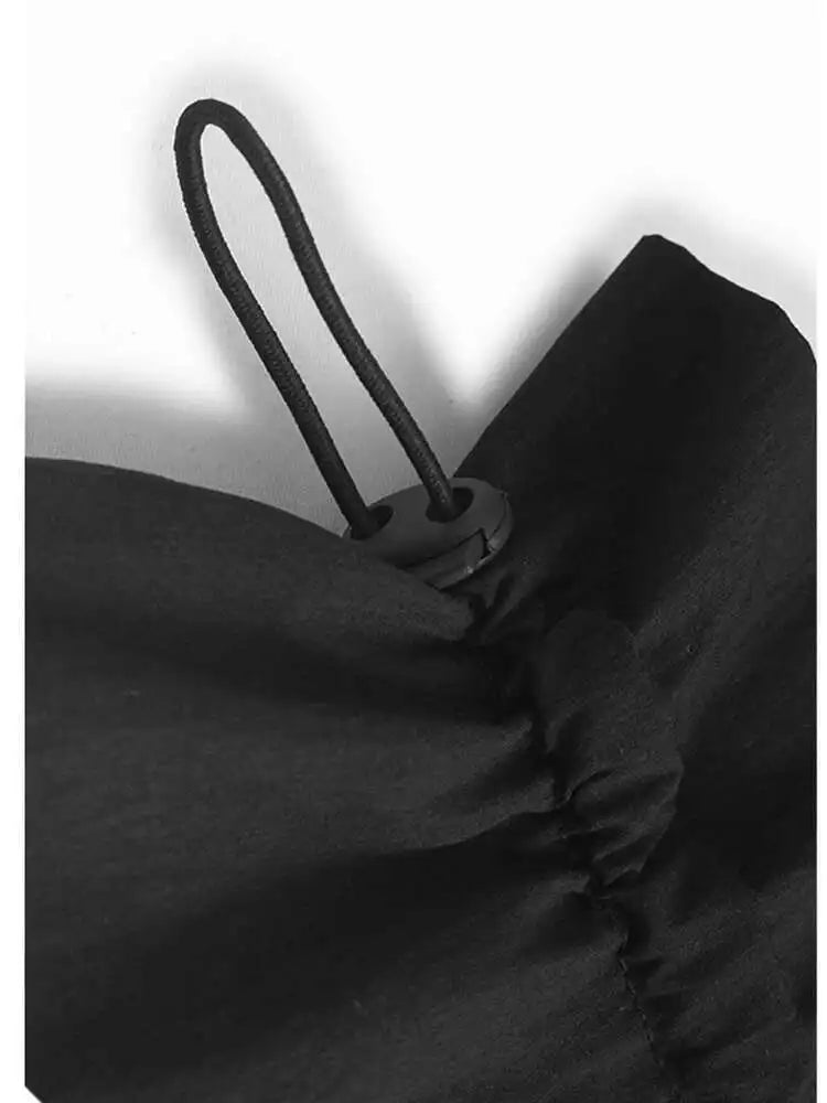 Women Black Pockets Drawstring Big Size Vest Dress New Round Neck Sleeveless Fashion Tide Spring Summer 2025 1DJ0658