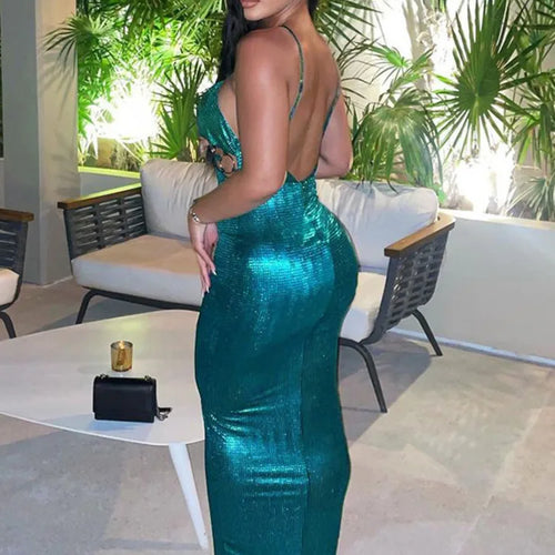 Load image into Gallery viewer, Spaghetti Strap Backless Bodycon Maxi Dress For Women Robe Off-shoulder Hollow Out Strapless Club Party Sexy Dress
