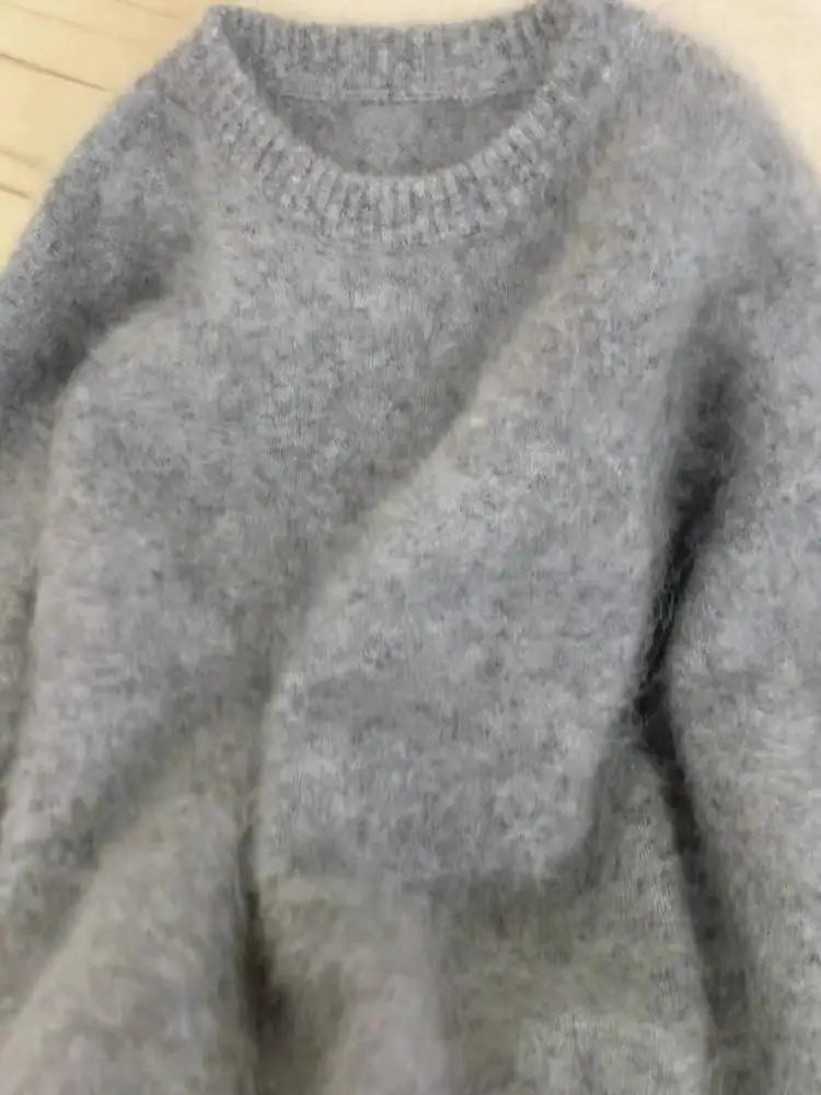 Women Pink Gray Round Neck Pullover Sweater Autumn Winter White Basic Warm Casual Korean Long Sleeved Knitwear Tops Versatile