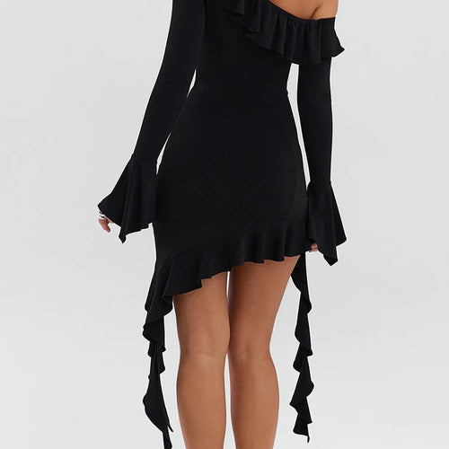 Load image into Gallery viewer, Elegant Long Sleeved Dress For Women Sloping Shoulders Bodycon Female Wrap Buttocks Dress Slim Party Club Evening Dress
