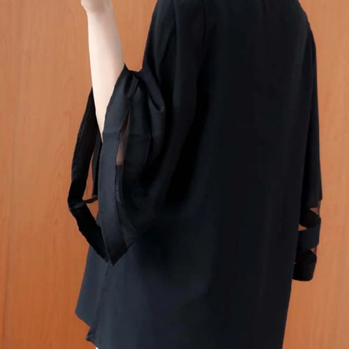 Load image into Gallery viewer, Women Black Mesh Spliced Big Size Elegant T-shirt New V-Neck Three-quarter Sleeve Fashion Tide Spring Autumn 2025 1DJ0335
