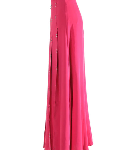 High Waist Rose Red Rivet Pleated Elegant Long A-line Half-body Skirt Women Fashion Tide New Spring Autumn 2025 1DJ0915
