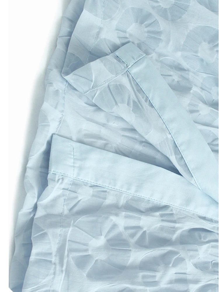 Women Blue Circle Printed Spliced Big Size Midi Shirt Dress New Lapel Short Sleeve Fashion Tide Spring Summer 2025 1DJ1356