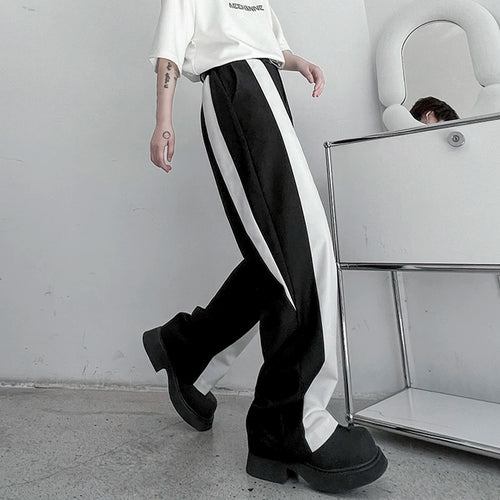 Load image into Gallery viewer, Men&#39;s Trousers Korean Style Fashion Highend Black And White Patchwork Straight Casual Pants Trend Autumn Streetwear 9C2406
