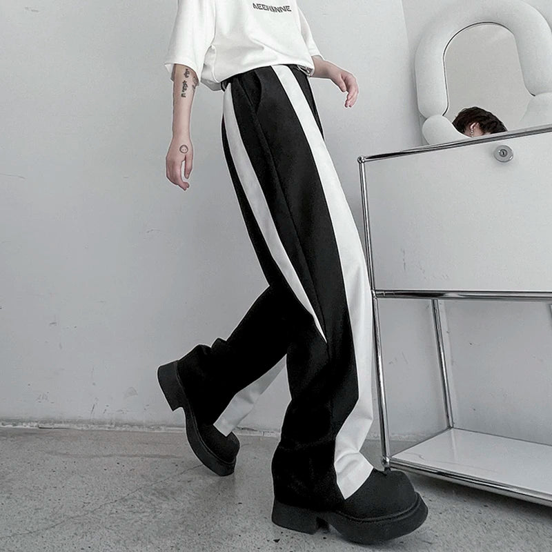 Men's Trousers Korean Style Fashion Highend Black And White Patchwork Straight Casual Pants Trend Autumn Streetwear 9C2406