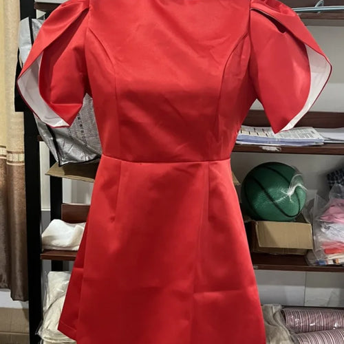 Load image into Gallery viewer, Elegant Short Sleeved Satin Slim Fit Backless  Hollow Out Bow Mini Dress For Women&#39;s Fashionable Street Party Clothing
