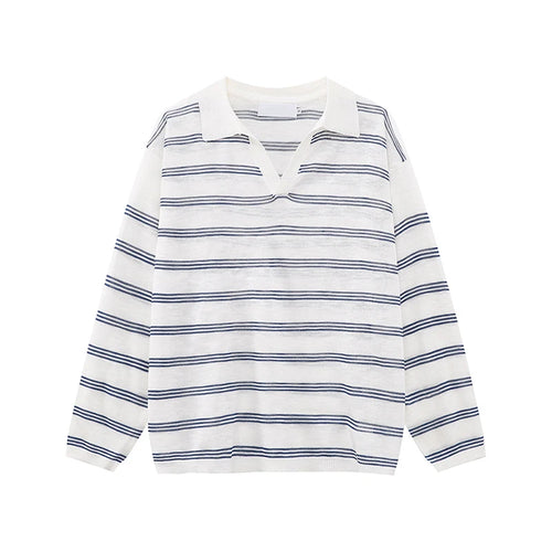 Load image into Gallery viewer, Men's Long Sleeve T-shirts New Korean Contrast Color Striped Design Loose Casual Turn-down Collar Male Handsome Top 9W1677
